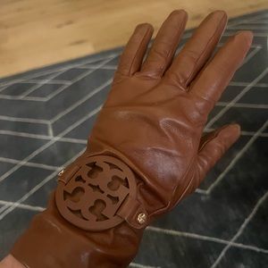 Tory Burch Leather Gloves Cognac